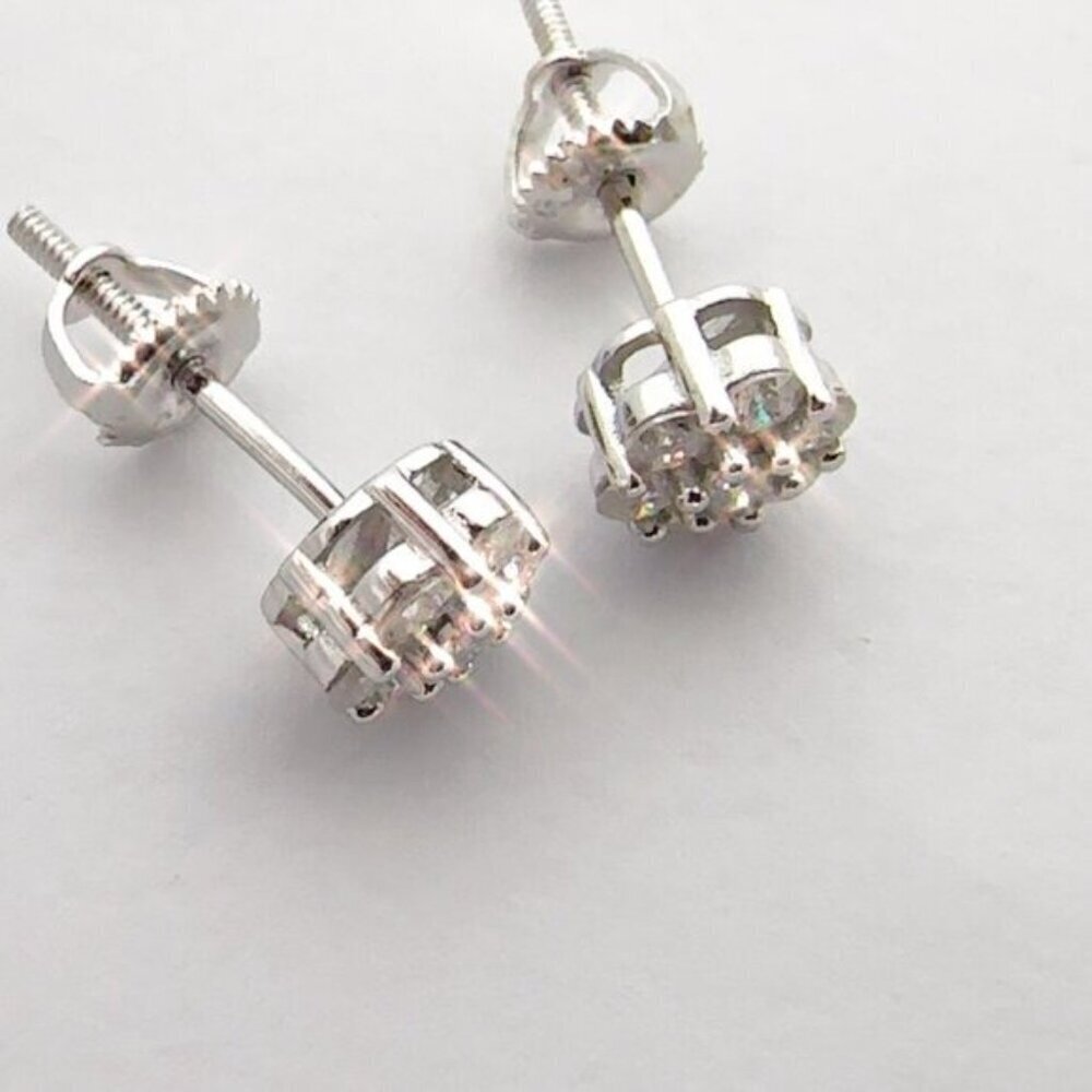 GRA Certified Moissanite Flower Cluster Stud Earrings Sterling Silver Screw Back - Picture 3 of 4
